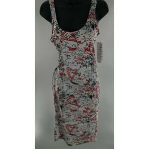 Almost Famous White Red Black Scribble Graffiti Print Cut Out Tank Dress Medium